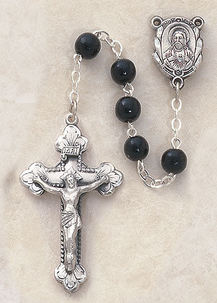 7mm Black Wood Bead Rosary