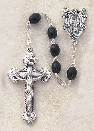 5mm Black Wood Oval Bead Rosary