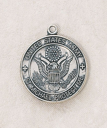 Sterling Silver St. Michael Military Medal - Army - with 20" Chain