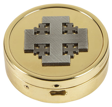 Brass Ministerial Quality Silver Plate Jerusalem Cross -  Medium Size Pyx # YC930 - holds 10 hosts
