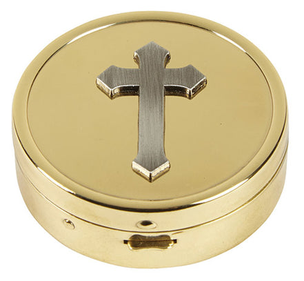 Brass Ministerial Quality Silver Plate Cross - Medium Size Pyx - #YC932 - holds 10 hosts