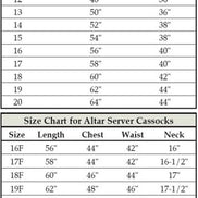 Altar server cassock size chart