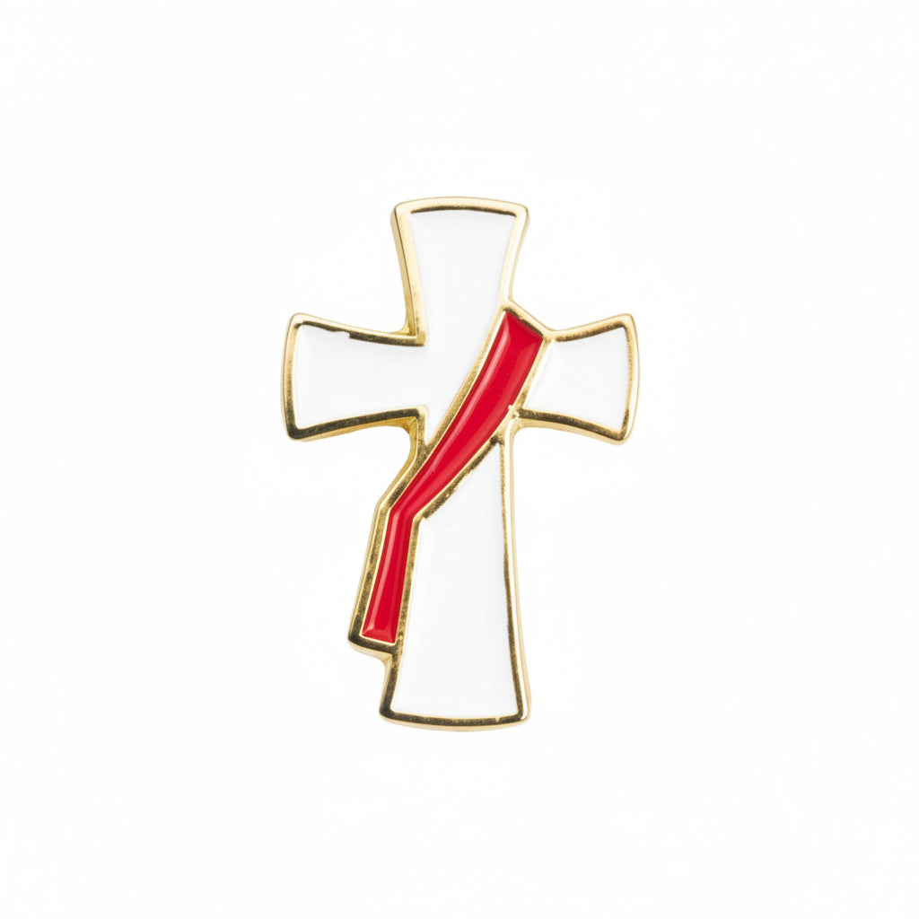 Deacon Cross Lapel Pin - White Cross / Red Stole