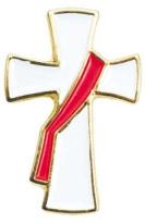 Deacon Cross Lapel Pin - White Cross / Red Stole