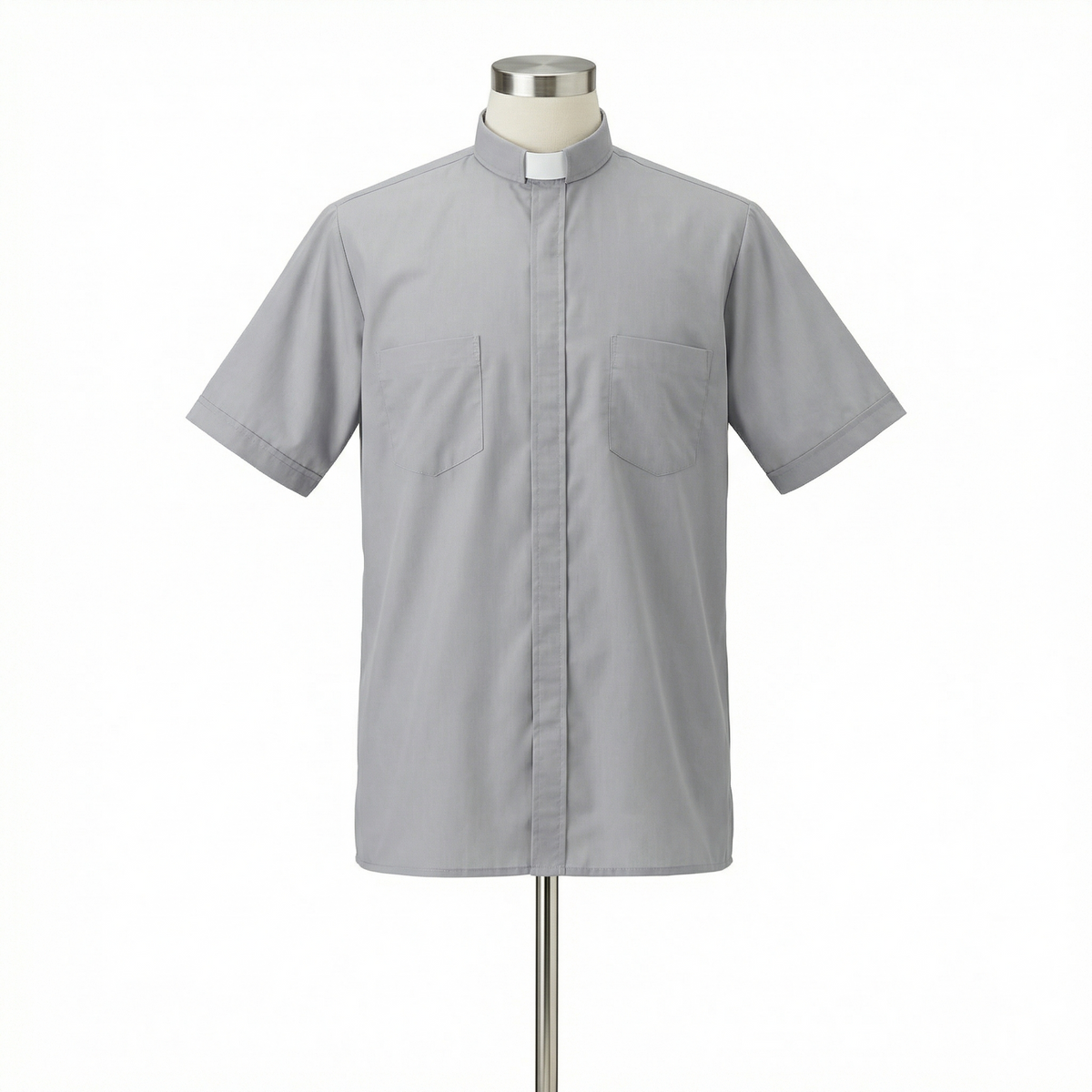 Clergy Shirt - Grey or Black - Easy Care Two Pocket Short Sleeve - 65% Poly / 35% Cotton - Beau Veste