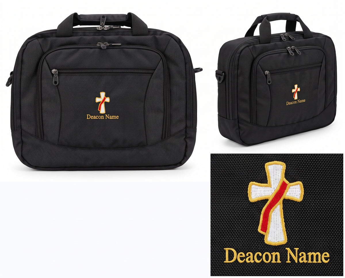 Deacon Cross Embroidered Commuter Briefcase - Personalization Available