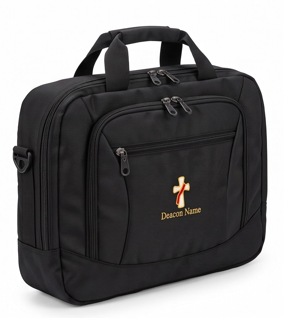 Deacon Cross Embroidered Commuter Briefcase - Personalization Available
