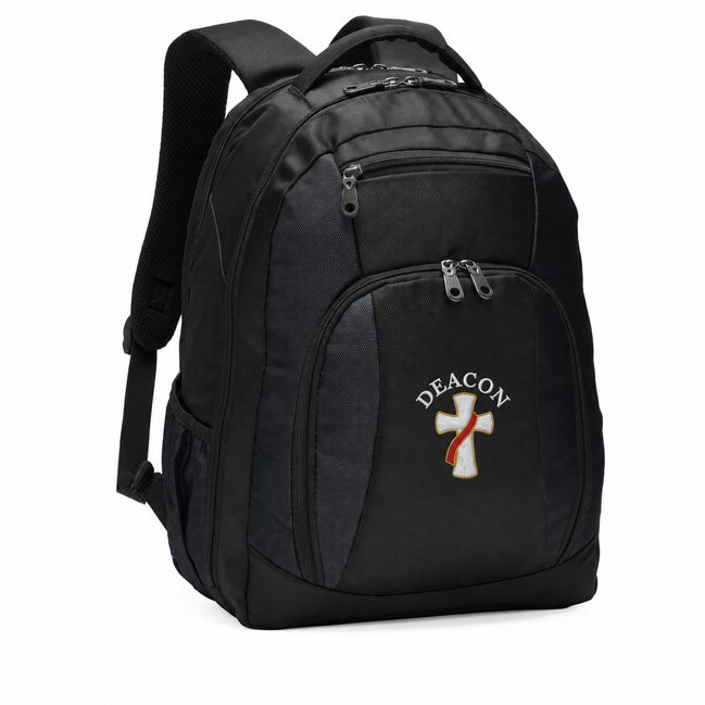Deacon Cross Embroidered Commuter Backpack - Personalization Available