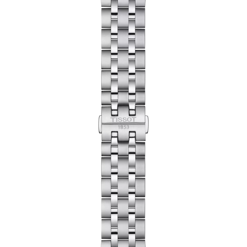 Close-up of the Tissot Classic Dream stainless-steel bracelet and clasp