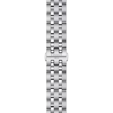 Close-up of the Tissot Classic Dream stainless-steel bracelet and clasp