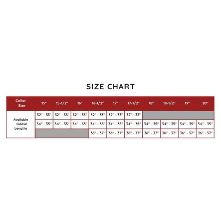 Murphy Clergy Shirt Size Chart