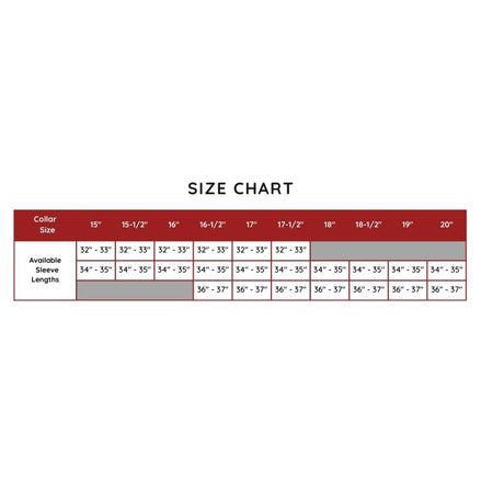 Murphy Clergy Shirt Size Chart