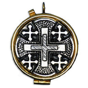 Jerusalem Cross 7 Host Pyx with Ring for Neck Cord and Velvet Bag