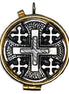 Jerusalem Cross 7 Host Pyx with Ring for Neck Cord and Velvet Bag