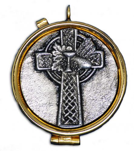 Celtic Cross 7 Host Pyx with Ring for Neck Cord