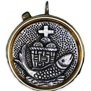 Fish & Loaves Pyx - 7 Host Pyx - with Ring for Neck Cord