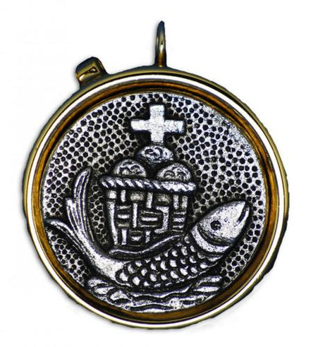 Fish & Loaves Pyx - 7 Host Pyx - with Ring for Neck Cord