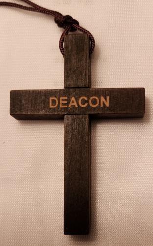 Olive Wood Laser Engraved 'DEACON'Cross Pendant on 24" Cording