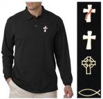 Beau Veste Deacon Crossor Clergy Cross Long Sleeve Polo ShirtKnit Pique Cotton Fabric