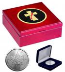 Deacon Cross Keepsake Box with 1 oz. Canadian Silver Maple Leaf Coin .9999 Fine Silver - Brilliant Uncirculated