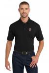 Port Authority EZCotton Polo DEACON CROSS EMBROIDEREDShort Sleeve Polo Shirt100% Pique Cotton-BLACKStandard Sizes