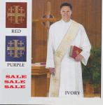 1/2 PRICECLEARANCE SALE! WHILE INVENTORY LASTS! WHILE INVENTORY LASTS!RJ Toomey Jerusalem Cross Deacon Stoles only 1 Purple leftReg. Price $79.90