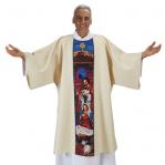 1/2 PRICECLEARANCE SALE! WHILE INVENTORY LASTS!Stained Glass Nativity Dalmatic w/ under stole ONLY 3 LEFT IN STOCK