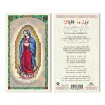 HC9-250E Quality Holy Cards (Milan, Italy) - Our Lady of Guadalupe/Right to Life Prayer -  Sold by 25/PKG