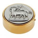 Sudbury Brass Ministerial Quality Hospital Pyx - Agnus Dei Pewter Lid Design - Large 60 Host - # J1570  