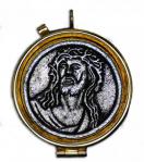 14 kt Gold Plated - 7 host Pyx - Pewter Christ Head Design - w/ ring for neck cord - PYX-10